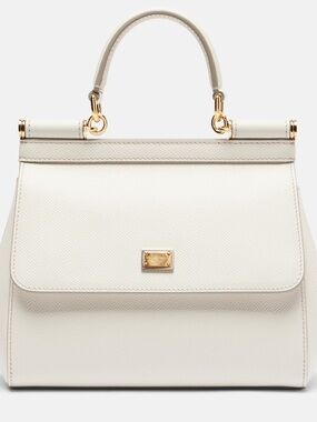 Dolce & Gabbana Sicily White Top-Handle Leather Bag with Shoulder Strap